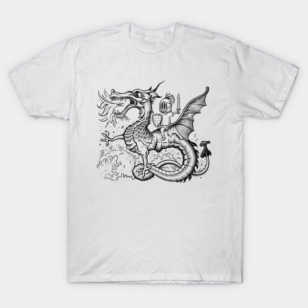 Little Saint George and The Dragon Black & White T-Shirt by RGB Ginger